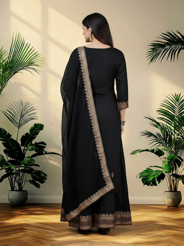 Black Rayon Kurta Palazzo Suit Set