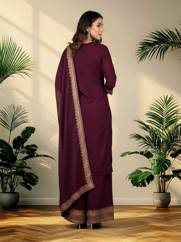 Wine Rayon Kurta Palazzo Suit Set