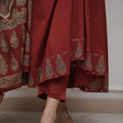 Maroon Cotton Anarkali Suit Set for Women