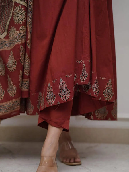 Maroon Cotton Anarkali Suit Set for Women