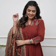 Maroon Cotton Anarkali Suit Set for Women