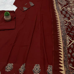 Maroon Cotton Anarkali Suit Set for Women