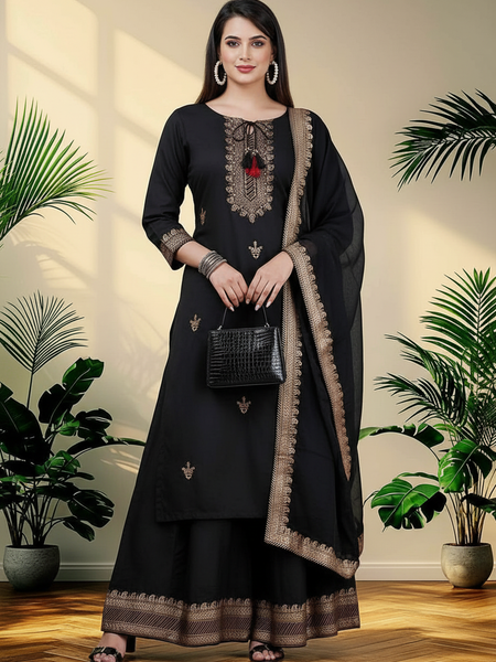 Black Rayon Kurta Palazzo Suit Set