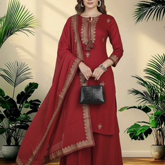 Maroon Rayon Kurta Palazzo Suit Set