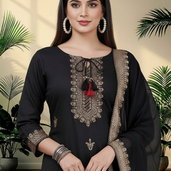 Black Rayon Kurta Palazzo Suit Set