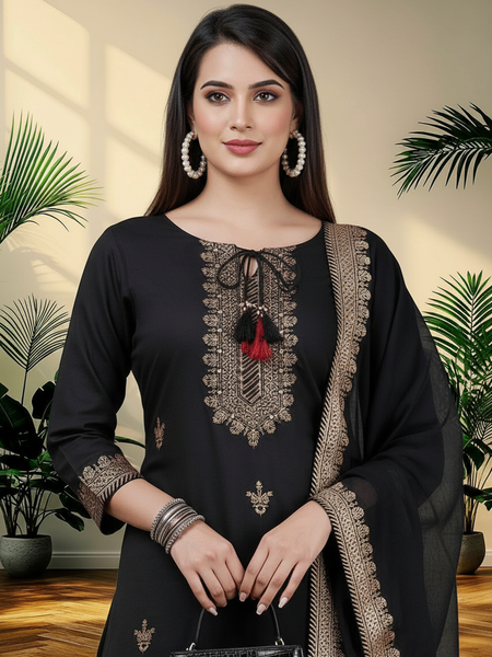 Black Rayon Kurta Palazzo Suit Set