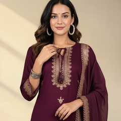 Wine Rayon Kurta Palazzo Suit Set