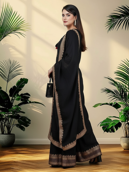 Black Rayon Kurta Palazzo Suit Set