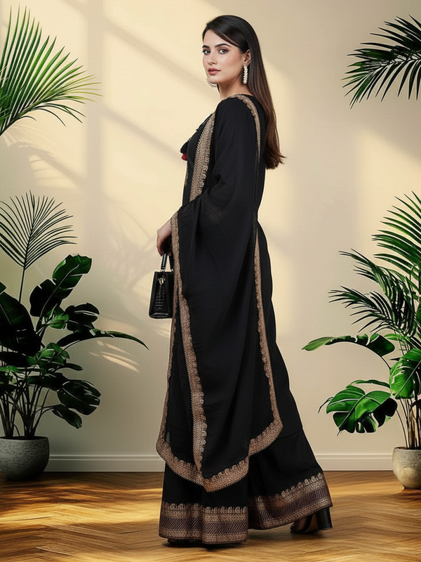 Black Rayon Kurta Palazzo Suit Set